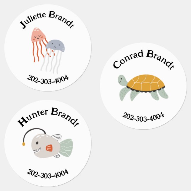Sea Creature Waterproof Circle Sticker Name Labels (Gruppe)