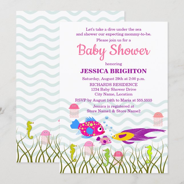 Sea Creatures Babydusche Einladung (Vorne/Hinten)
