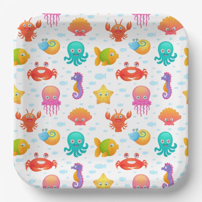 Sea Creatures Birthday Baby Shooter Pappteller (Vorderseite)