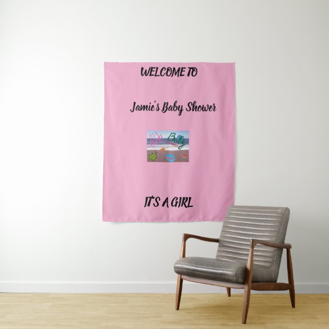 Sea Critters Babydusche Rosa Hintergrund Wandteppich (Beispiel)