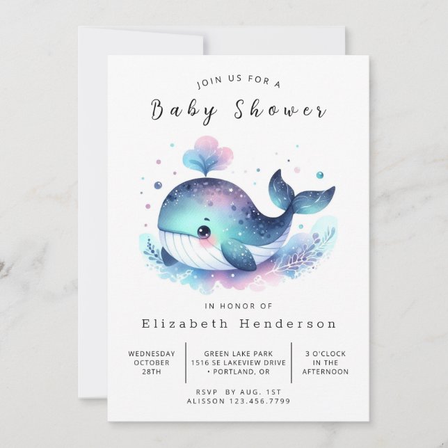 Sea Custom Whale Baby Dusche Einladung (Vorderseite)
