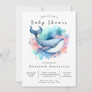 Sea Digital Whale Baby Dusche Einladung