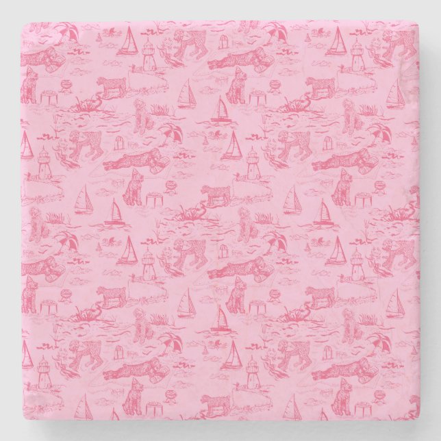 Sea Dog Toile Pink  Steinuntersetzer (Vorderseite)