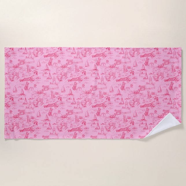 Sea Dog Toile Pink  Strandtuch (Vorderseite)
