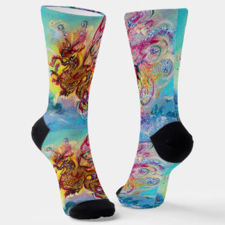 SEA DRAGON AMONG WAVES Fantasy Pink Blue Socken