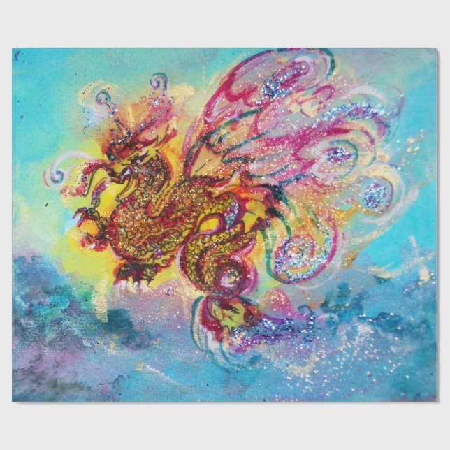 SEA DRAGON Aqua Blue Fantasy Geschenkpapier (Flach)