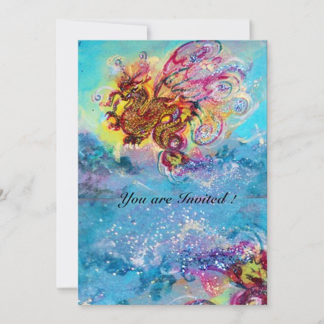 SEA DRAGON Blau violett lila schwarz gelb Einladung (Vorderseite)