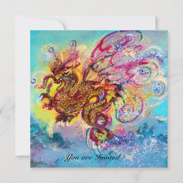 SEA DRAGON Blau violett lila schwarz gelb Einladung (Vorderseite)