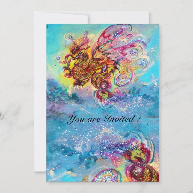 SEA DRAGON Blau violett lila schwarz gelb Einladung (Vorderseite)