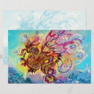 SEA DRAGON UNTER WAVES Fantasy Pink Blue Briefpapier
