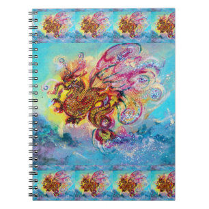 SEA DRAGON UNTER WAVES Fantasy Pink Blue Notizblock