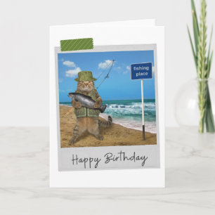Sea Fishing Cat Funny Birthday Card Karte