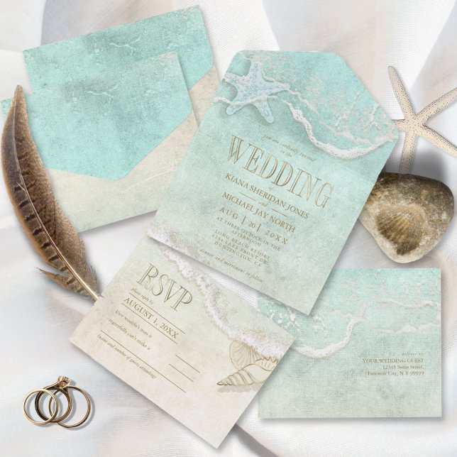 Sea Foam Beach Wedding ID837 All In One Einladung (Von Creator hochgeladen)