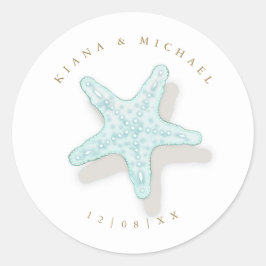 Sea Foam Beach Wedding Starfish ID837 Runder Aufkleber