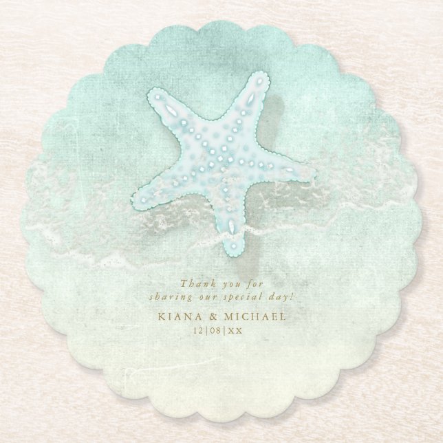 Sea Foam Beach Wedding Starfish ID837 Untersetzer (Vorderseite)