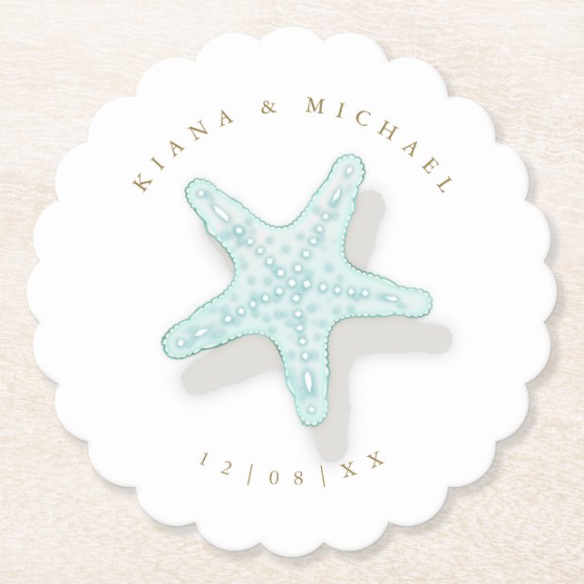 Sea Foam Beach Wedding Starfish ID837 Untersetzer (Vorderseite)