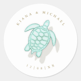 Sea Foam Beach Wedding Turtle ID837 Runder Aufkleber