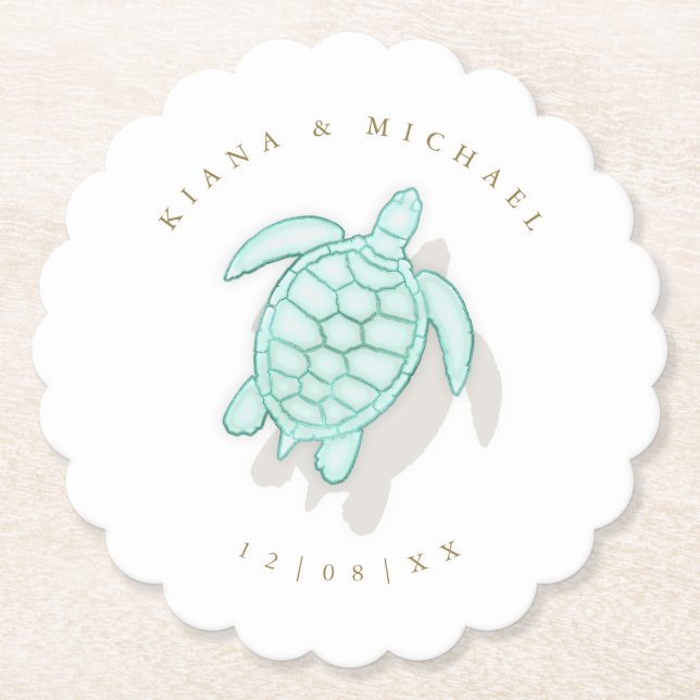 Sea Foam Beach Wedding Turtle ID837 Untersetzer (Vorderseite)