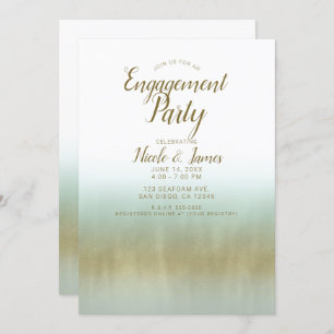 Sea Foam Gold White Elegante Beach Engagement Part Einladung