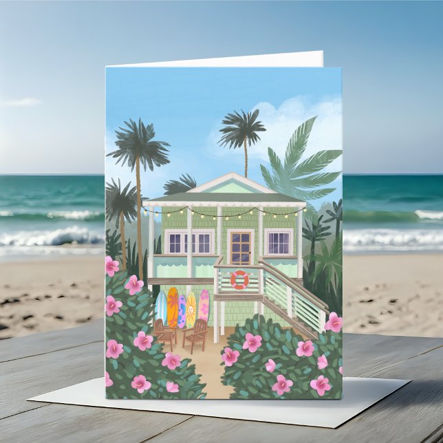 Sea Foam Green Beach House Blank Karte (Von Creator hochgeladen)