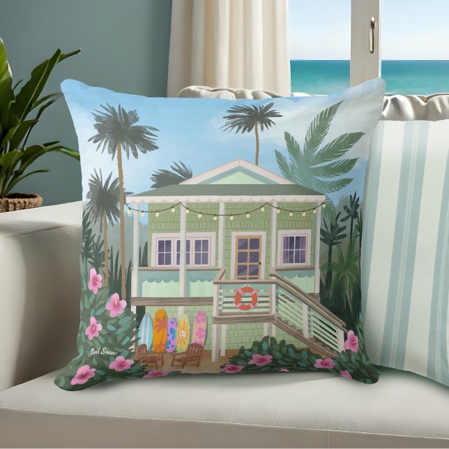 Sea Foam Green Beach House | Kissen (Von Creator hochgeladen)
