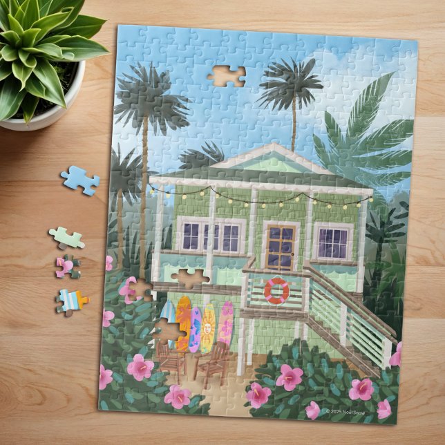 Sea Foam Green Beach House Puzzle (Pictured: 11" x 14", 252 pieces  )