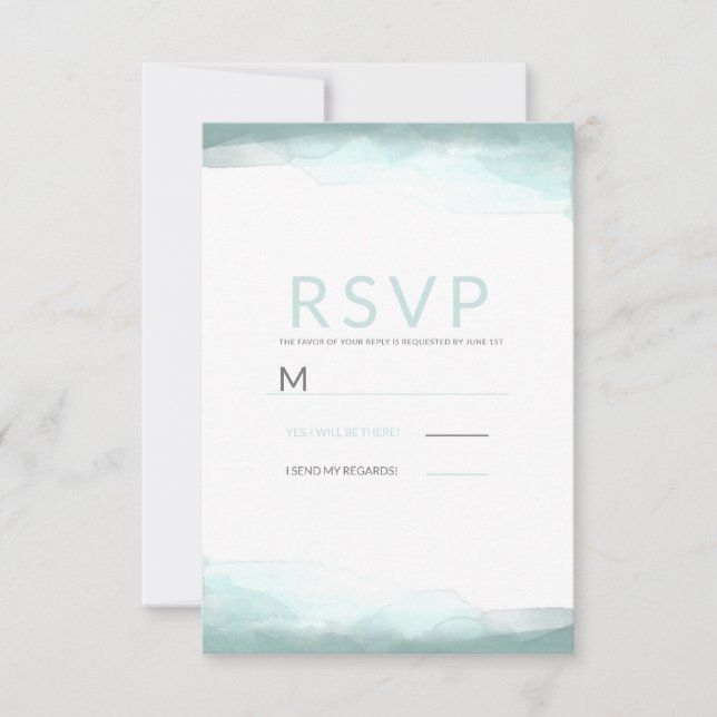 Sea Foam Green Watercolor Modernes Hochzeitsszenar RSVP Karte (Vorderseite)