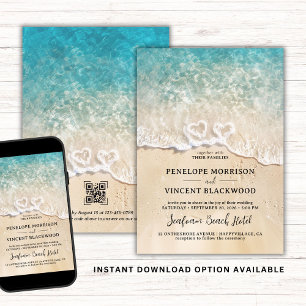 Sea Foam Hearts Beach Einladung zur Hochzeit