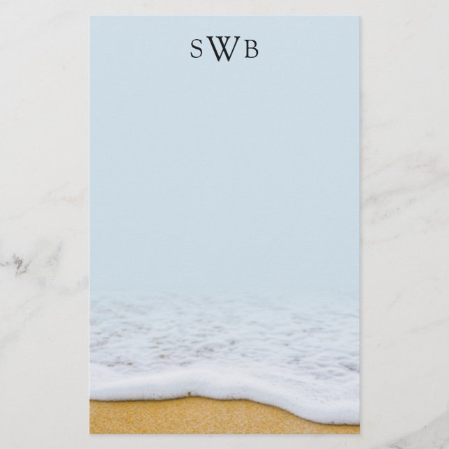 Sea Foam Linen Mit Monogramm Blank Writer Paper Briefpapier (Vorderseite)