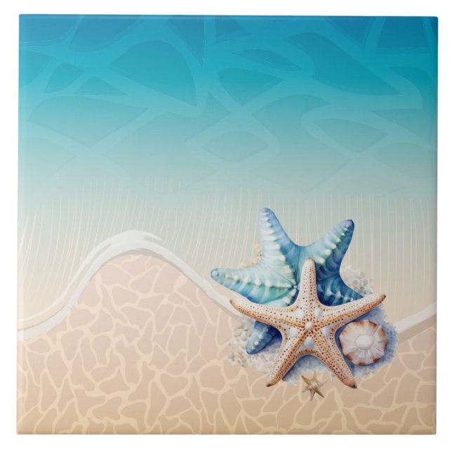 Sea Foam Starfish Coastal Beach Deco Fliese (Vorderseite)