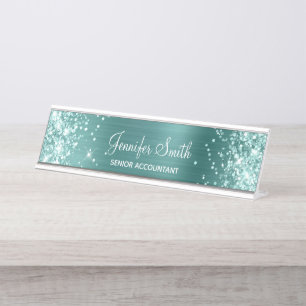 Sea Fox Green Glitzer Imitate Aqua Aquamarin Fossi Schreibtischnamensplakette