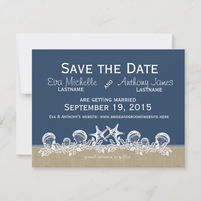 Sea Garland Navy Blue Save the Date Einladung (Vorderseite)