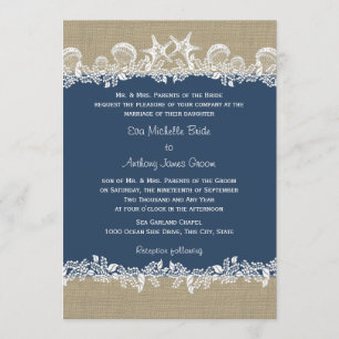 Sea Garland Navy Blue Wedding Einladung