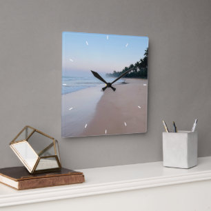 Sea Glass and Beach Wood Nautical - Blue Aquamarin Quadratische Wanduhr