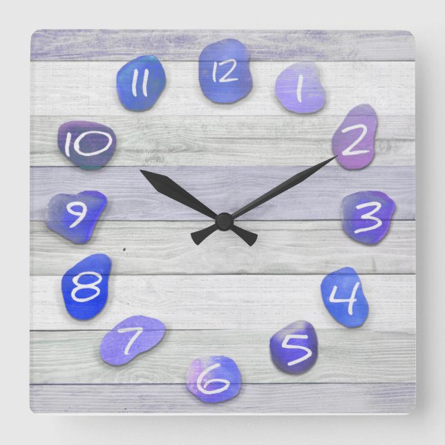 Sea Glass Beach Driftwood Ocean Quadratische Wanduhr (Vorderseite)