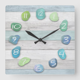 Sea Glass Beach Driftwood Ocean Quadratische Wanduhr