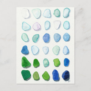 Sea glass, beach glass art painting post card postkarte