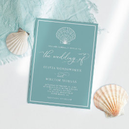 Sea Glass Blue Elegant Beach Seashell Wedding Einladung