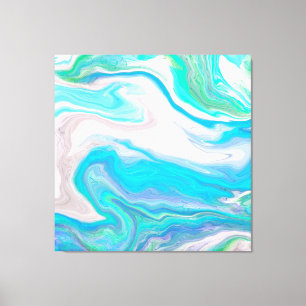 Sea Glass Blue und Green Marble Fluid Art Leinwanddruck