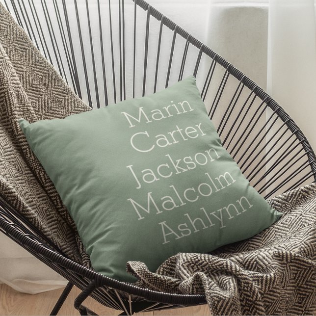 Sea Glass Five Kids Names Personalisierte Familie Kissen (Sea Glass Green Five Kids Names Personalized Family Throw Pillow)