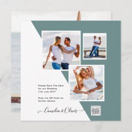 Sea Glass Foto Wedding Invite QR Code Rett Datum