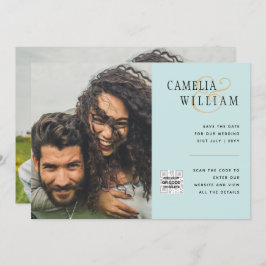 Sea Glass Foto Wedding Invite QR Code Rett Datum Einladung