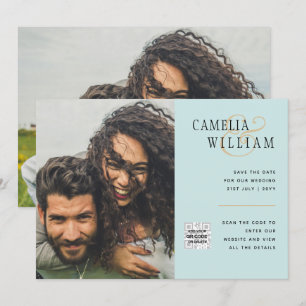 Sea Glass Foto Wedding Invite QR Code Rett Datum Einladung