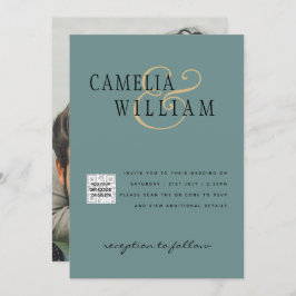 Sea Glass Foto Wedding Invite QR Code Rett Datum Einladung