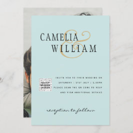 Sea Glass Foto Wedding Invite QR Code Rett Datum Einladung