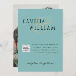 Sea Glass Foto Wedding Invite QR Code Rett Datum Einladung