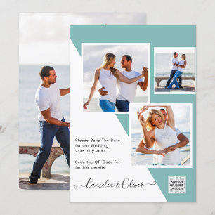Sea Glass Foto Wedding Invite QR Code Rett Datum Einladung