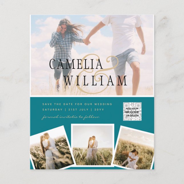 Sea Glass Foto Wedding Invite QR Code Rett Datum Flyer (Vorne)