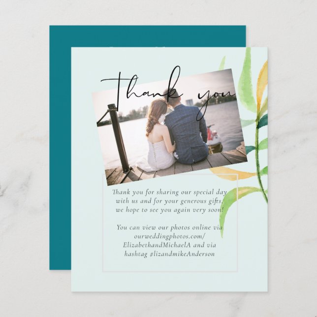 Sea Glass Green Blue Tropical Leaf Hochzeit (Vorne/Hinten)