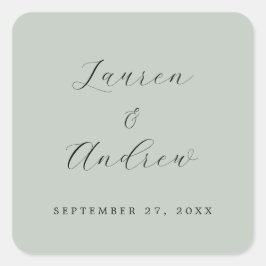 Sea Glass Green Elegante Moderne Einfache Hochzeit Quadratischer Aufkleber